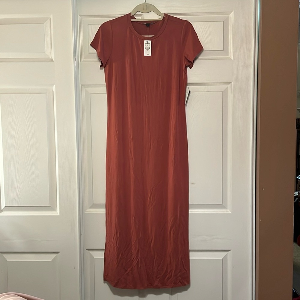 Express rust colored maxi t-shirt dress
